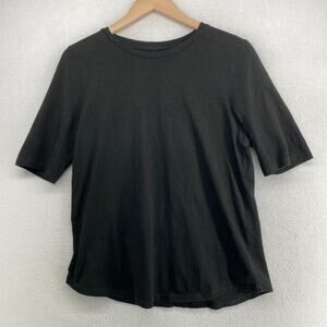 EILEEN FISHER Top M Slub Organic Cotton Jersey Crew Neck Short Sleeve Black